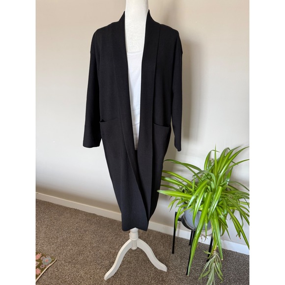 Line and Dot Sweaters - Line and Dot Duster Cardigan Black EUC Viscose Blend Thick Open Front Pockets XS